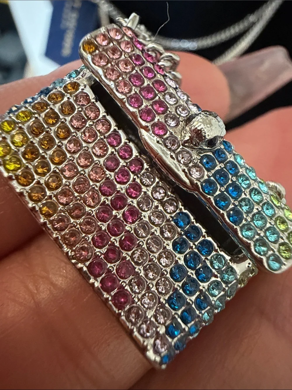 Kurt Geiger London Purse Long Necklace Multicolored Rainbow Crystals NEW 36”